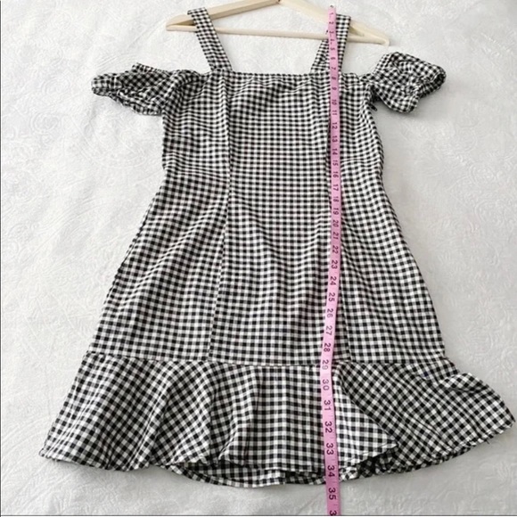 Cold Shoulder Black and White Gingham Print Bodycon Mini Dress - Picture 3 of 11